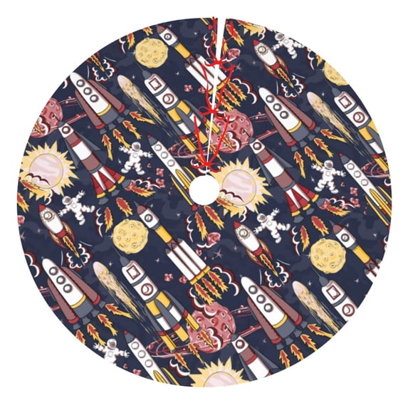 Cauagu 36" Christmas Tree Skirt Cartoon Space 1 Pattern Christmas Tree Decorations Tree Mat for Xmas Decorations Occasion Holiday Home Decor -36"