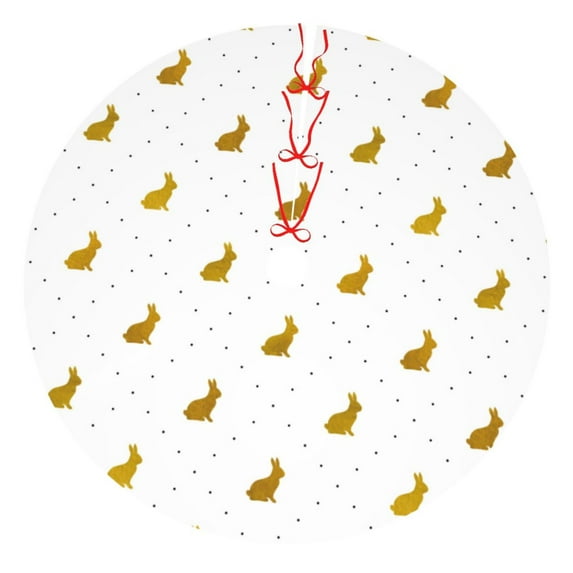 Cauagu 36" Christmas Tree Skirt Gold Rabbit Pattern Christmas Tree Decorations Tree Mat for Xmas Decorations Occasion Holiday Home Decor -36"
