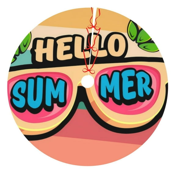 Cauagu 36" Christmas Tree Skirt Hello Summer Pattern Christmas Tree Decorations Tree Mat for Xmas Decorations Occasion Holiday Home Decor -36"