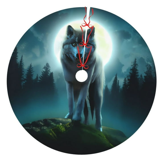 Cauagu 36" Christmas Tree Skirt Wolf Pattern Christmas Tree Decorations Tree Mat for Xmas Decorations Occasion Holiday Home Decor -36"