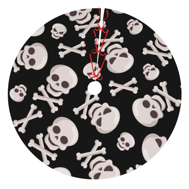 Cauagu 36" Christmas Tree Skirt black white Skull bone Pattern