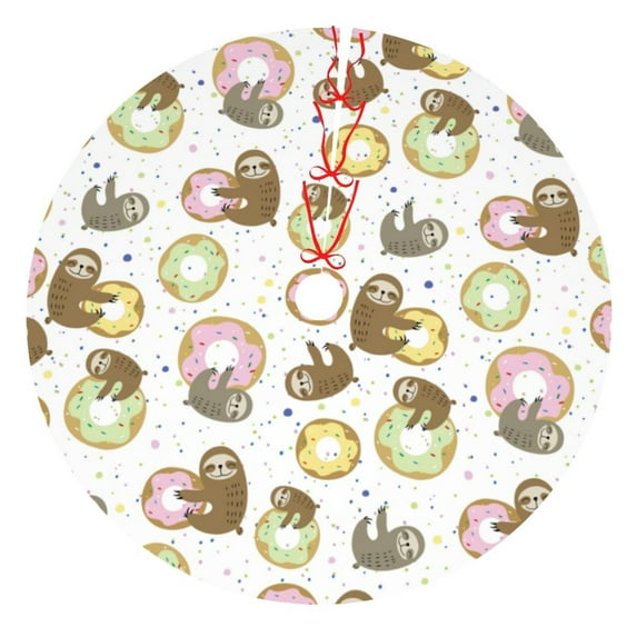 Cauagu 48" Christmas Tree Skirt Donut Sloth Pattern Christmas Tree Decorations Tree Mat for Xmas Decorations Occasion Holiday Home Decor -48"