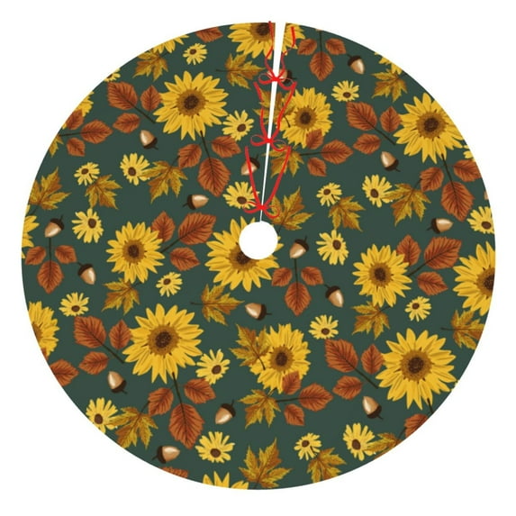 Cauagu 48" Christmas Tree Skirt Fall Daisy Leaf Nuts Pattern Christmas Tree Decorations Tree Mat for Xmas Decorations Occasion Holiday Home Decor -48"