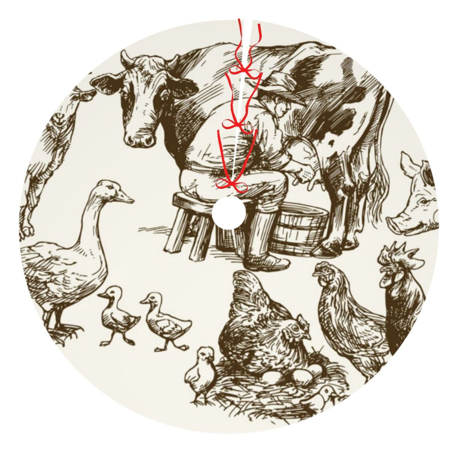 Cauagu 48" Christmas Tree Skirt Farm Animals 1 Pattern Christmas Tree