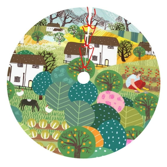 Cauagu 48" Christmas Tree Skirt Garden Farm Pattern Christmas Tree Decorations Tree Mat for Xmas Decorations Occasion Holiday Home Decor -48"