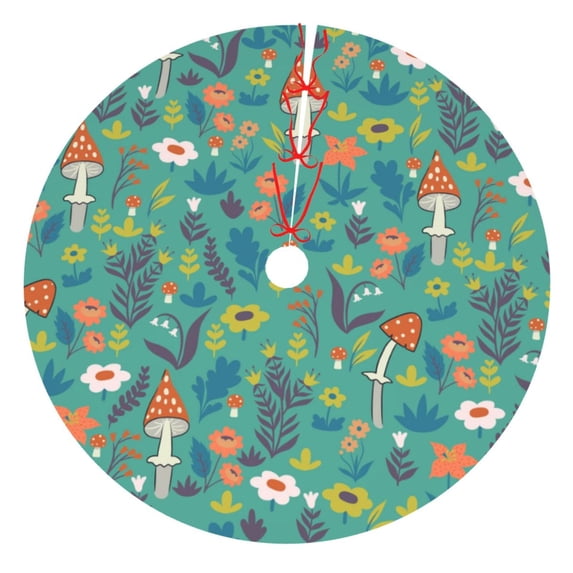 Cauagu 48" Christmas Tree Skirt Mushrooms and Flowers Pattern Christmas Tree Decorations Tree Mat for Xmas Decorations Occasion Holiday Home Decor -48"