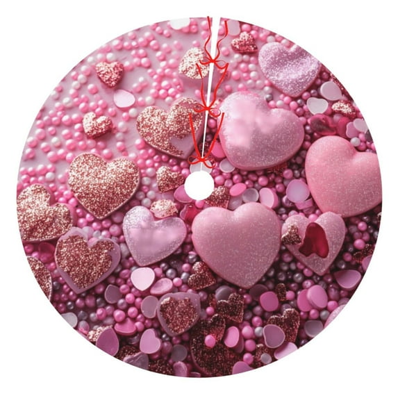 Cauagu 48" Christmas Tree Skirt Pink Glitter Heart Candy Pattern Christmas Tree Decorations Tree Mat for Xmas Decorations Occasion Holiday Home Decor -48"