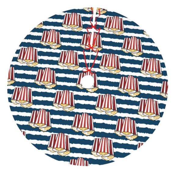 Cauagu 48" Christmas Tree Skirt Popcorn On Blue Lines Pattern Christmas Tree Decorations Tree Mat for Xmas Decorations Occasion Holiday Home Decor -48"