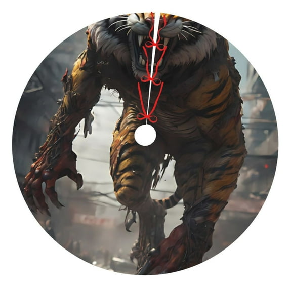 Cauagu 48" Christmas Tree Skirt Ruins Tiger Warrior Pattern Christmas Tree Decorations Tree Mat for Xmas Decorations Occasion Holiday Home Decor -48"