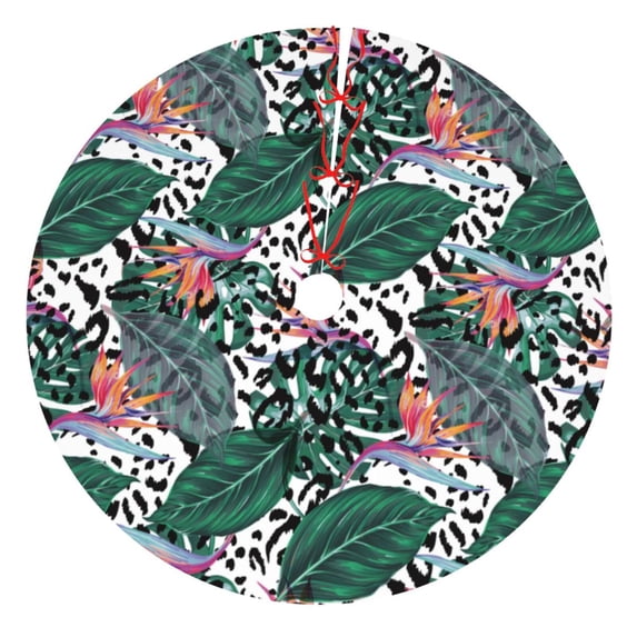 Cauagu 48" Christmas Tree Skirt Tropical Leaves Pattern Christmas Tree Decorations Tree Mat for Xmas Decorations Occasion Holiday Home Decor -48"