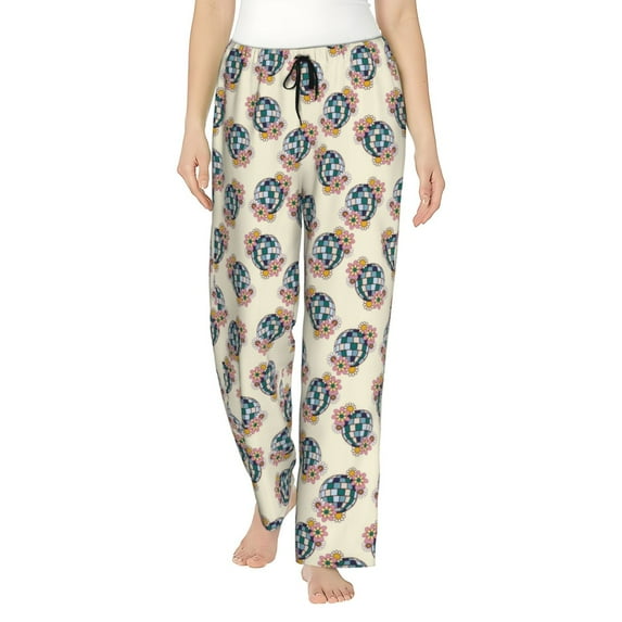 Cauagu 70s Disco Ball Pajama Pants for Women Loose Fit Wide Leg Trouser Pants Casual Elastic Waist Drawstring Lounge Pants