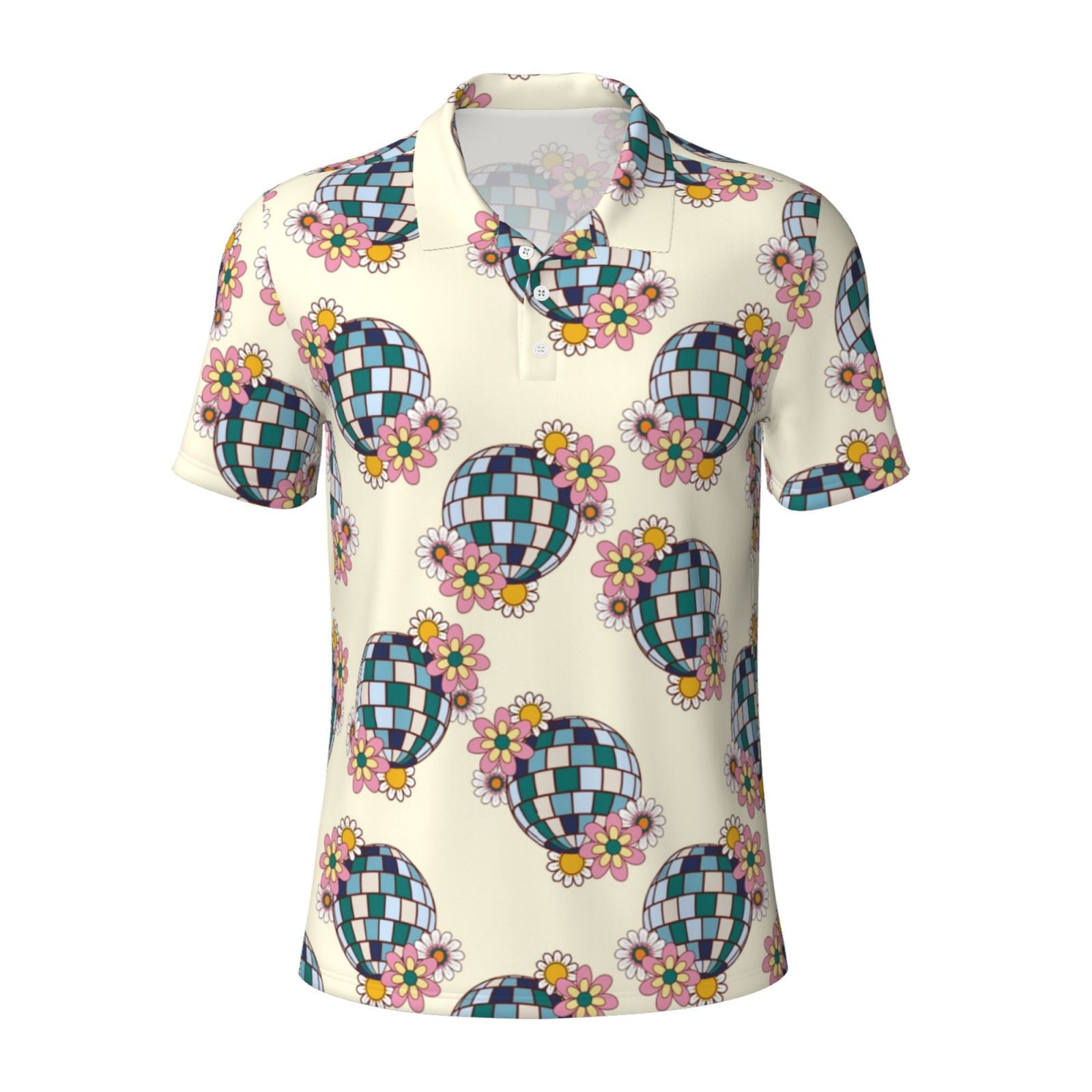Cauagu 70s Disco Ball Print Men's Polo Shirts, ShortSleeve Polo Shirts
