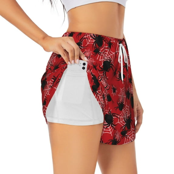 Cauagu A Web With A Spider 1 Print Women's 2 in 1 Running Shorts Athletic Workout Gym Yoga Shorts Running Shorts for Women-X-Large