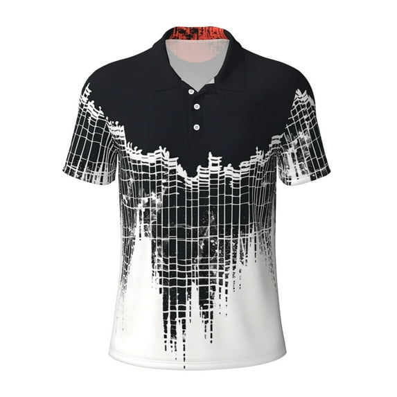 Cauagu Abstract Red Sun Design Print Men's Polo Shirts, Short-Sleeve Polo Shirts for Men Performance Golf Shirt Athletic Casual Collared T-Shirt-X-Large
