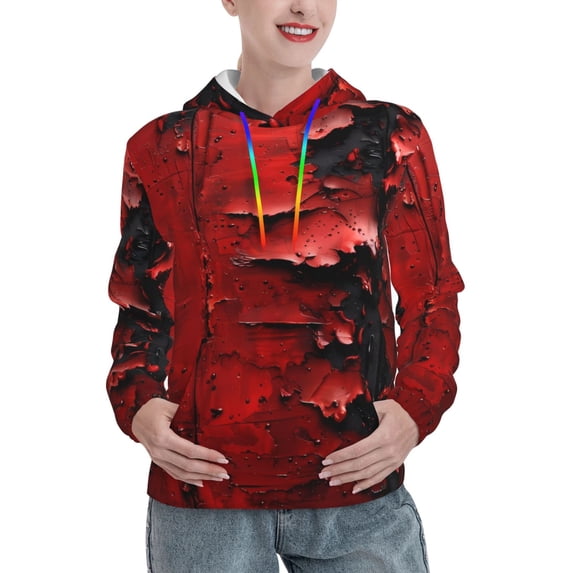 Cauagu Abstract Red Textured Canvas for Women's Hooded Sweatshirts Pullover Hoodie for Women Fall Workout Sweat Long Sleeve Preppy Sweatshirts-X-Large