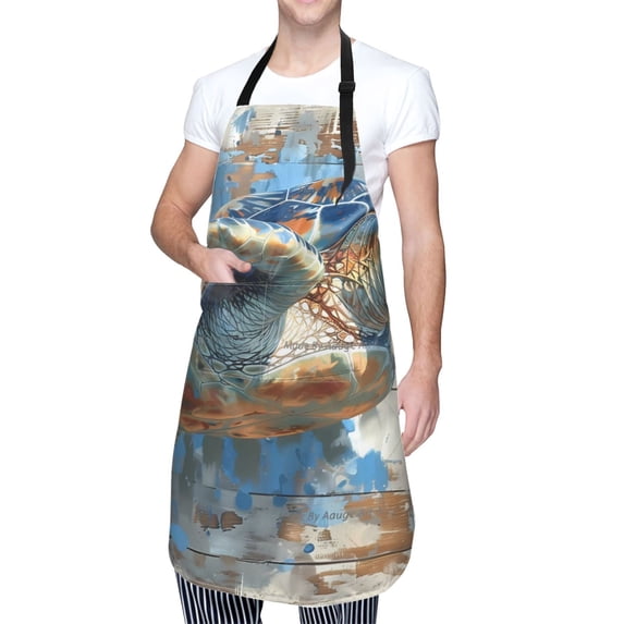 Cauagu Abstract Sea Turtle Aprons with Pockets,Waterproof Apron for Women,Kitchen Cooking Apron Adjustable Bib Aprons Chef Apron for Cooking,Drawing,Crafting