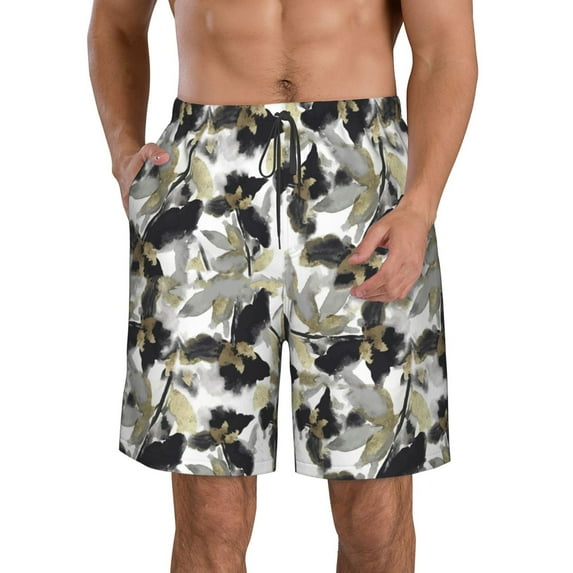 Cauagu Abstract Watercolor Print Men's Swim Trunks,Hawaiian Bathing Suit Swimsuits Beach Shorts with Pockets for Men Quick Dry Swimming Board Shorts-Medium