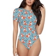 thumbnail image 1 of Cauagu Abstract leaves fox Women's Crew Neck Round Short Sleeve T Shirts Tops Bodysuit Daily Jumpsuit-X-Large, 1 of 7