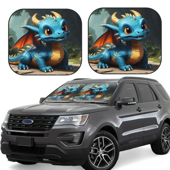 Cauagu Adorable Blue Baby Dragon Cauagu {designName} Print Foldable Car Windshield Sun Shade | Front Windshield Shade for Sun | Fits Small Sedans, Mini SUVs, Hatchbacks-Large