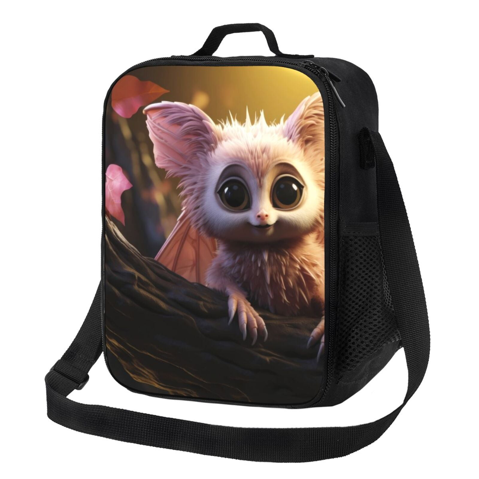 Cauagu Adorable Fluffy Bat Insulated Lunch Bag Reusable Lunch Box