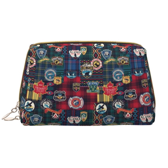 Cauagu Adventure Camping Badge Print Large Cosmetic Bag,Portable Cosmetics Pouch Travel Makeup Bag Large Capacity Travel Makeup Case Organizer Makeup Brush Organizer
