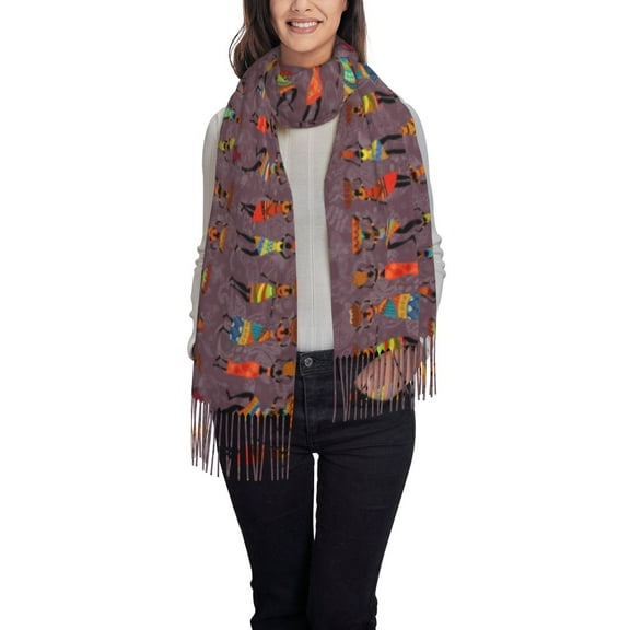 Cauagu African Women Print Women Wrap Shawl tassels Scarves Retro Scarf 77.6"X28.3"