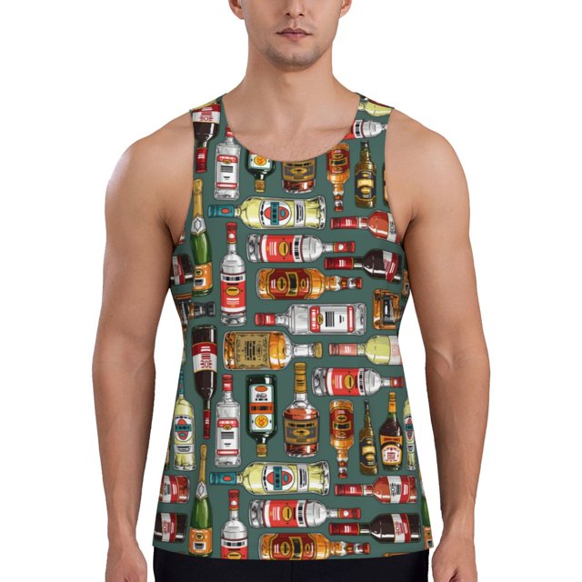 Cauagu Alcohol Bottles Print Men's Sleeveless Muscle Shirts,Tank Tops