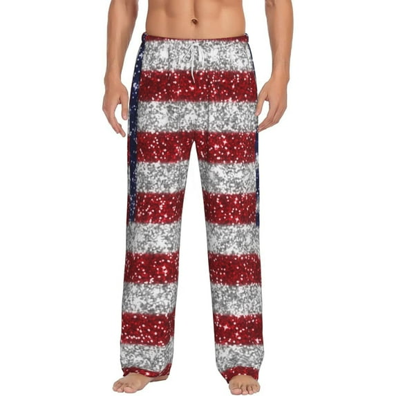 Cauagu America Flag Glitter Mens Pajama Pants Sleep & Lounge Pants,PJ Bottoms with Pockets-Large