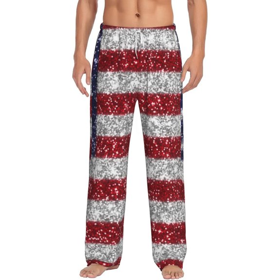 Cauagu America Flag Glitter Mens Pajama Pants Sleep & Lounge Pants,PJ Bottoms with Pockets-Medium