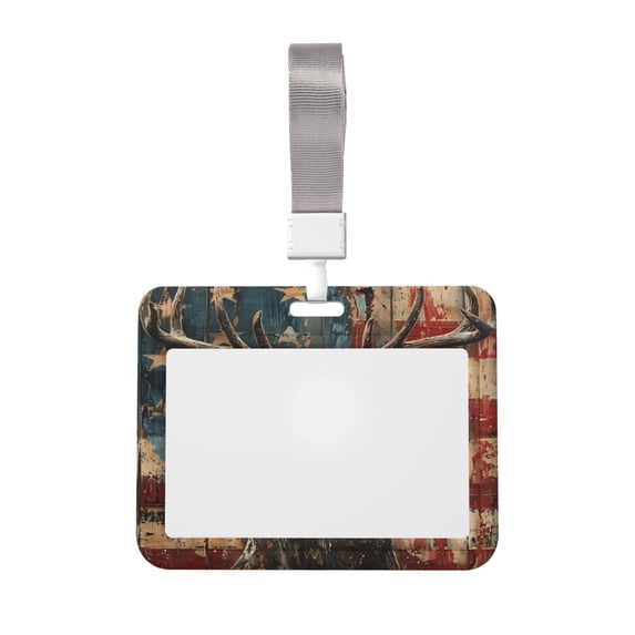 Cauagu American Flag Deer Art for ID Badge Holder,Badge Holder with ...