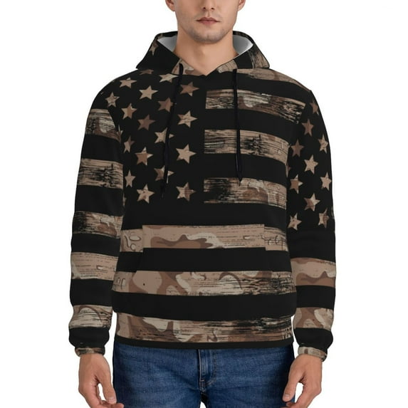Cauagu American Flag with Desert Camouflage for Men's Pullover Hooded Sweatshirt Athletic Casual Hoodie Aautumn Hoodie Sweatshirt for Men Pullover Casual Hooded Sweatshirt-4X-Large