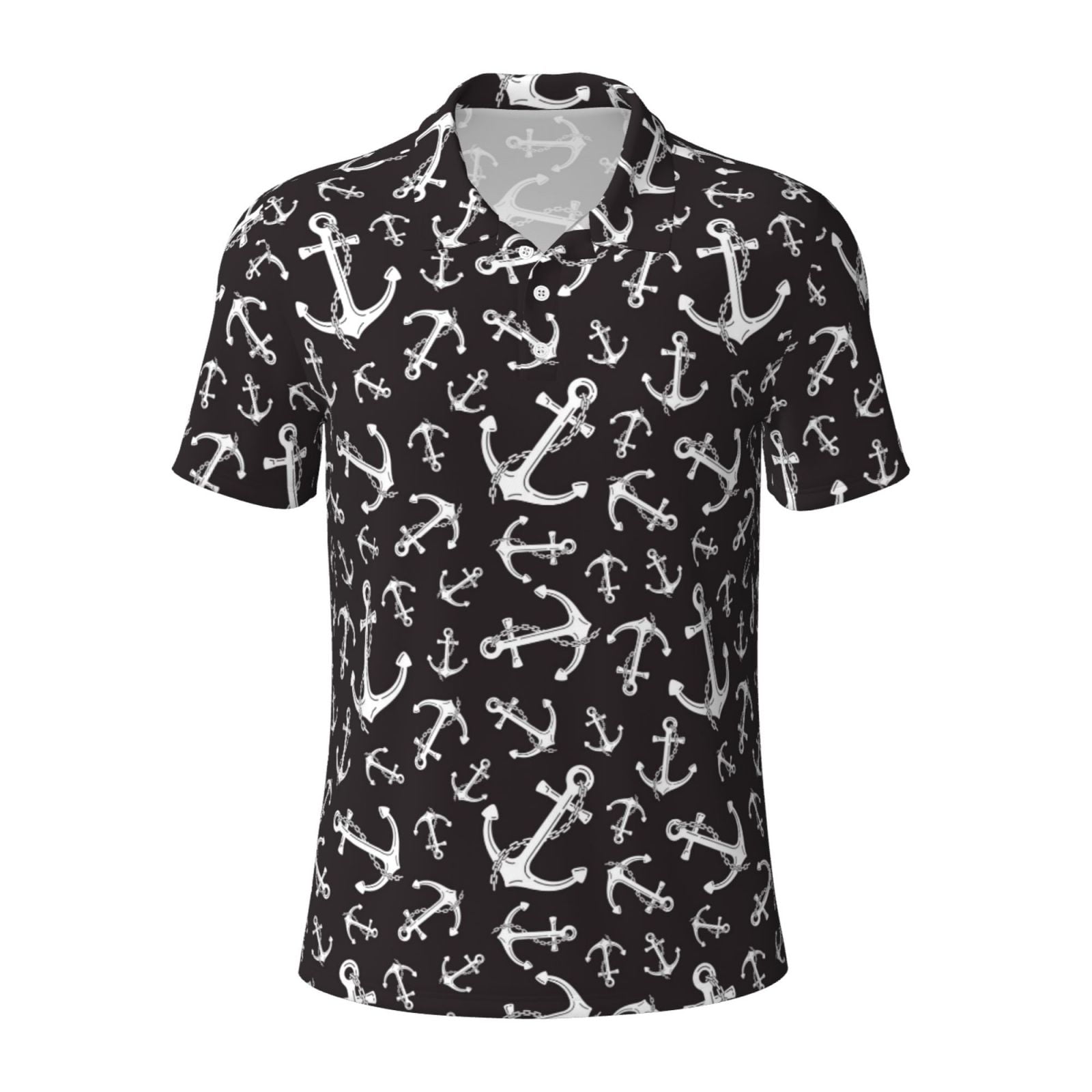 Cauagu Anchors Print Men's Polo Shirts, ShortSleeve Polo Shirts for