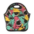 Cauagu Angry Shark Pattern Print Insulated Lunch Box,Lunch Tote Lunch