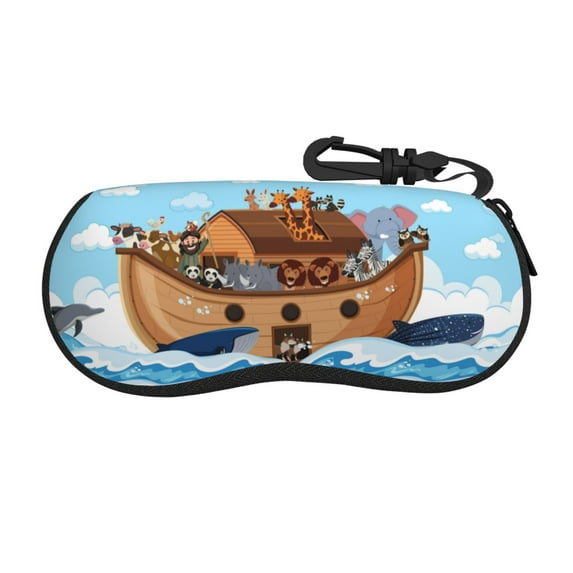 Cauagu Animals on Noah's Ark Pattern Unisex Glasses Case,Zipper Protective Fabric Sunglass Case with Clip Soft Case Horizontal Protective Pouch for Sunglasses Eyewear
