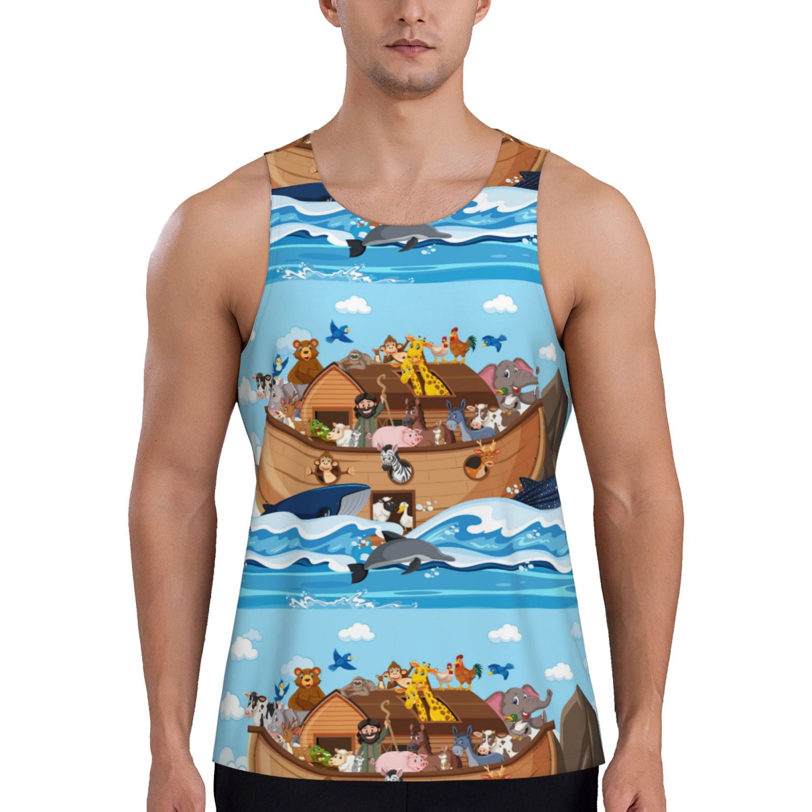 Cauagu Animals on Noah's Ark Floating Print Men's Sleeveless Muscle