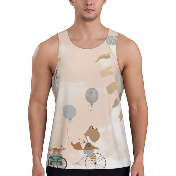 Cauagu Animals Riding Across The Sky1 Print Men's Sleeveless Muscle Shirts,Tank Tops Quick Dry Workout Tank Top Gym Muscle Tee Fitness Bodybuilding T Shirt for Men-Large