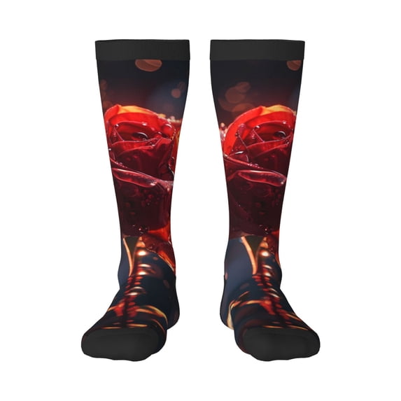Cauagu Artistic Dewdrop Rose Print Women's Men's Ankle Socks 1-pack Casual Athletic Socks for Unisex Adult Moisture-Wicking Socks for Daily Wear/Running/Sport