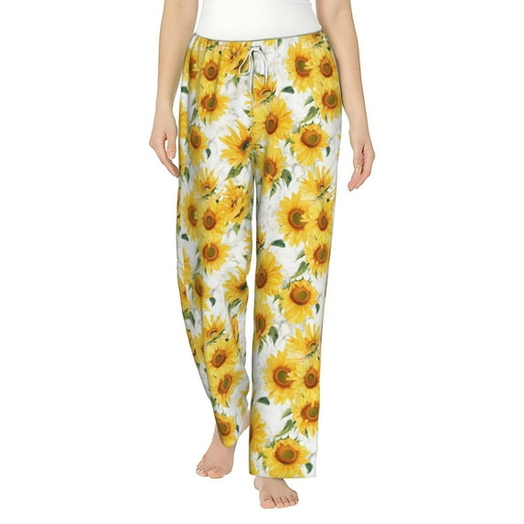 Cauagu Artistic Marble Pattern Sunflower Pajama Pants for Women Loose Fit Wide Leg Trouser Pants Casual Elastic Waist Drawstring Lounge Pants