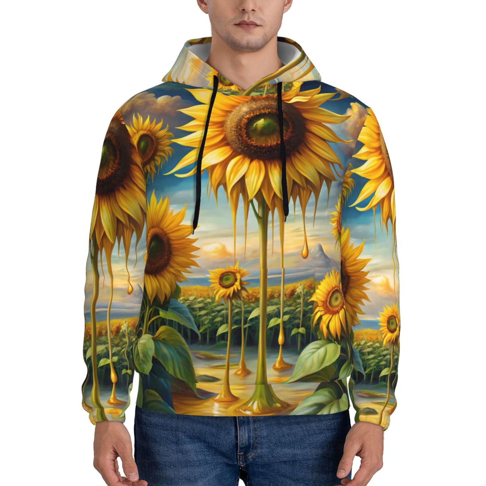 Vintage Oil Painting Visual Donkey and Sunflowers Casual Cotton Sweatshirt main image 1