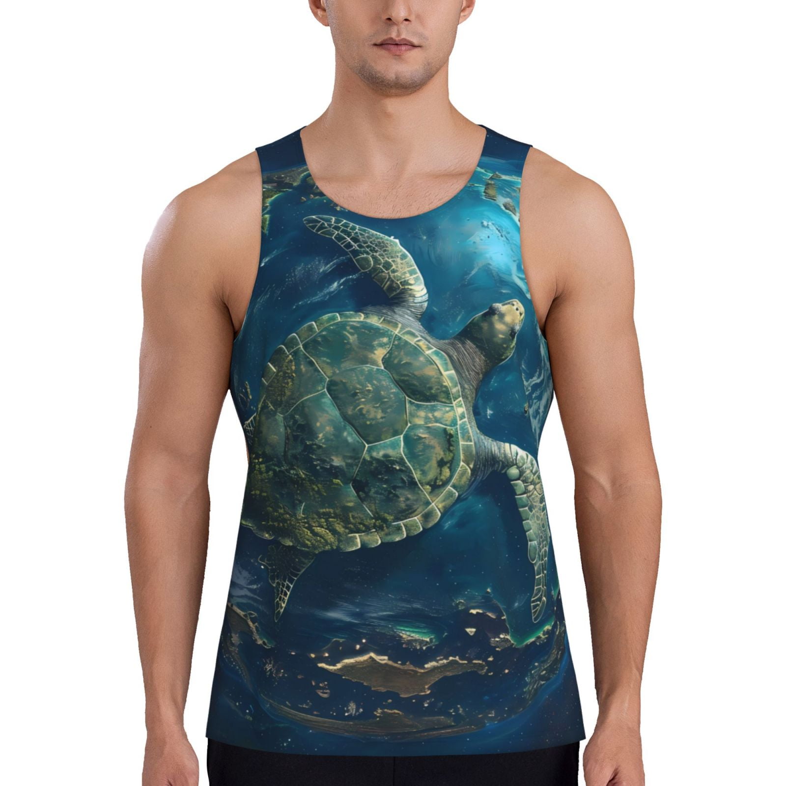 Cauagu Artistic Turtle Earth Print Men's Sleeveless Muscle Shirts,Tank ...