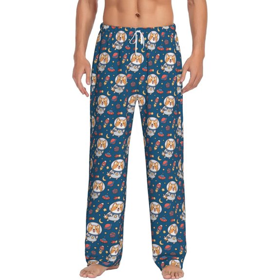 Cauagu Astronaut Corgi Dog Mens Pajama Pants Sleep & Lounge Pants,PJ Bottoms with Pockets-XX-Large