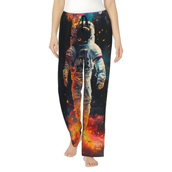 Cauagu Astronaut Cosmic Rainbow Pajama Pants for Women Loose Fit Wide Leg Trouser Pants Casual Elastic Waist Drawstring Lounge Pants