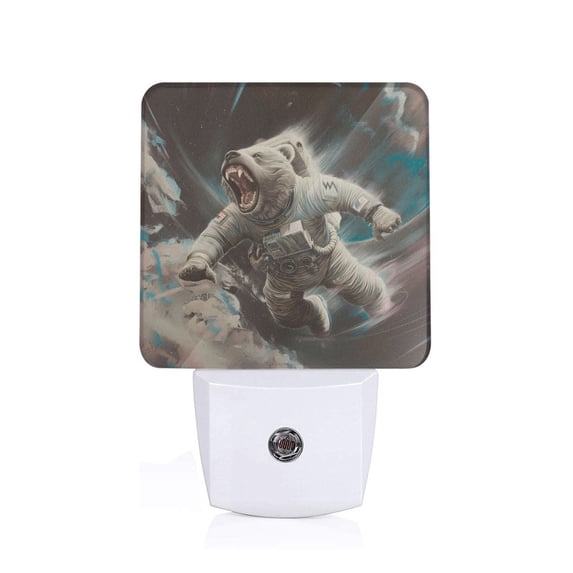 Cauagu Astronaut Polar Bear Roar Print LED Nightlight,0.5W Night Lights Plug into Wall 1 Pack with Dusk-to-Dawn Light Sensor Soft Glow Lamp for Bathroom Adult Hallway-EU