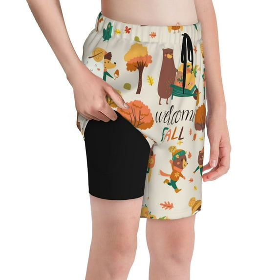 Cauagu Autumn In The Forest Print Swim Trunks for Men,Youth Boys Swim Shorts Compression Liner Beach Shorts Boys' Swimming Shorts 7-20 Years Bathing Suit-Small