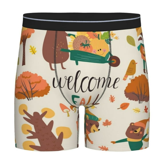 Cauagu Autumn In The Forest Print Men's Boxer Briefs, Funny & Cute Underwear Elastic Waistband Briefs Ideal Gift for Men,1-Pack