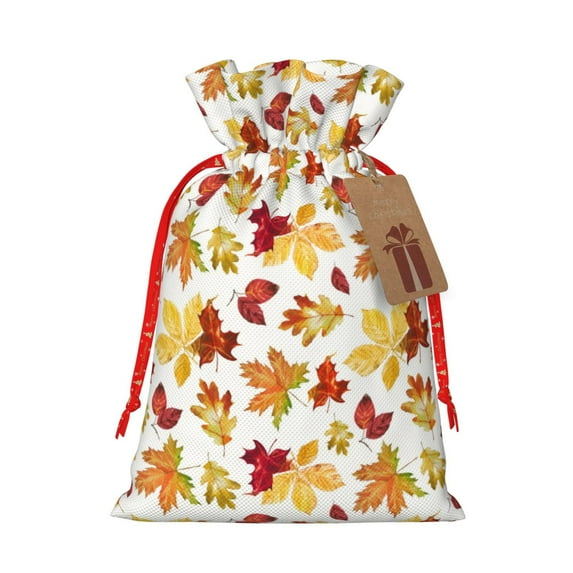 Cauagu Autumn Leaves 1 Pattern Christmas Gift Bag,Drawstring Xmas Gift Bags Holiday Gift Wrapping Gift Pouch with Tag Holiday Gift Bags Party Favor Bags,1PCS-Medium