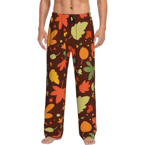 Cauagu Autumn Leaves Mens Pajama Pants Sleep & Lounge Pants,PJ Bottoms with Pockets-Large