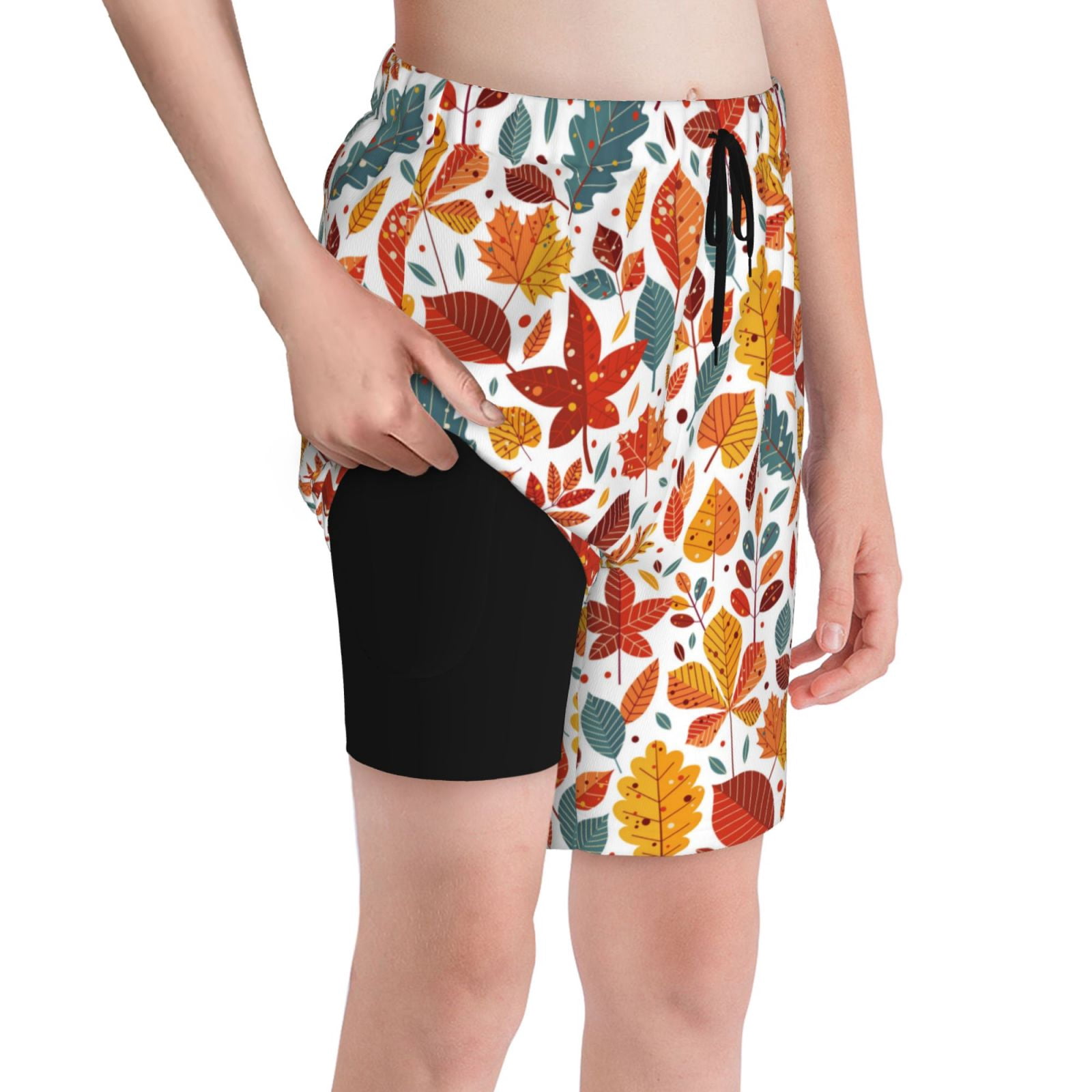 Cauagu Autumn Leaves Print Swim Trunks for Men,Youth Boys Swim Shorts ...
