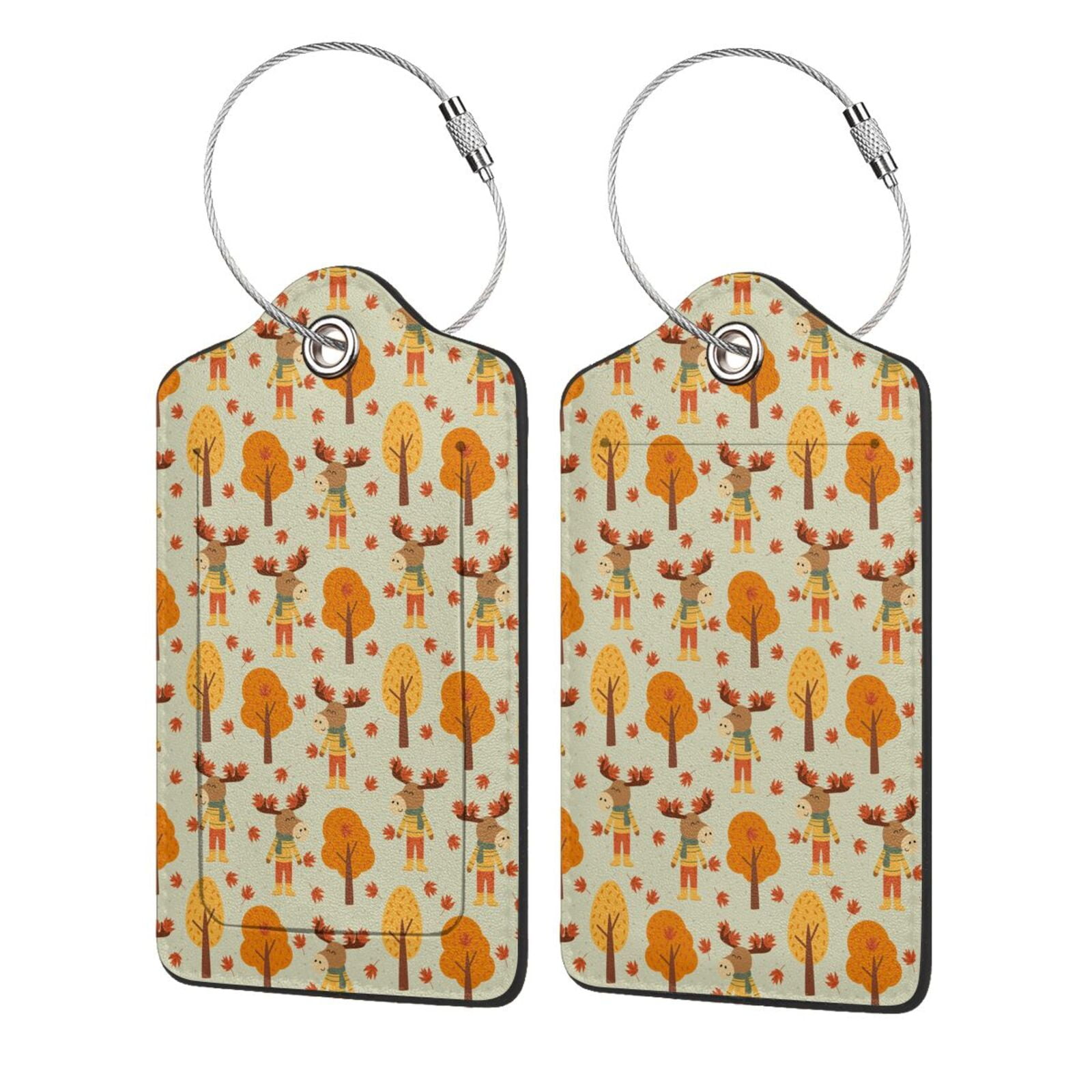 Cauagu Autumn Maple Leaf and Deer Print Luggage Tags,Leather Luggage