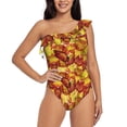 thumbnail image 1 of Cauagu Autumn Mosaic Maple Leaves Print Women's Sexy One Piece Swimsuits One Shoulder Ruffle Tummy Control Bathing Suit Slimming Swimwear-X-Large, 1 of 6
